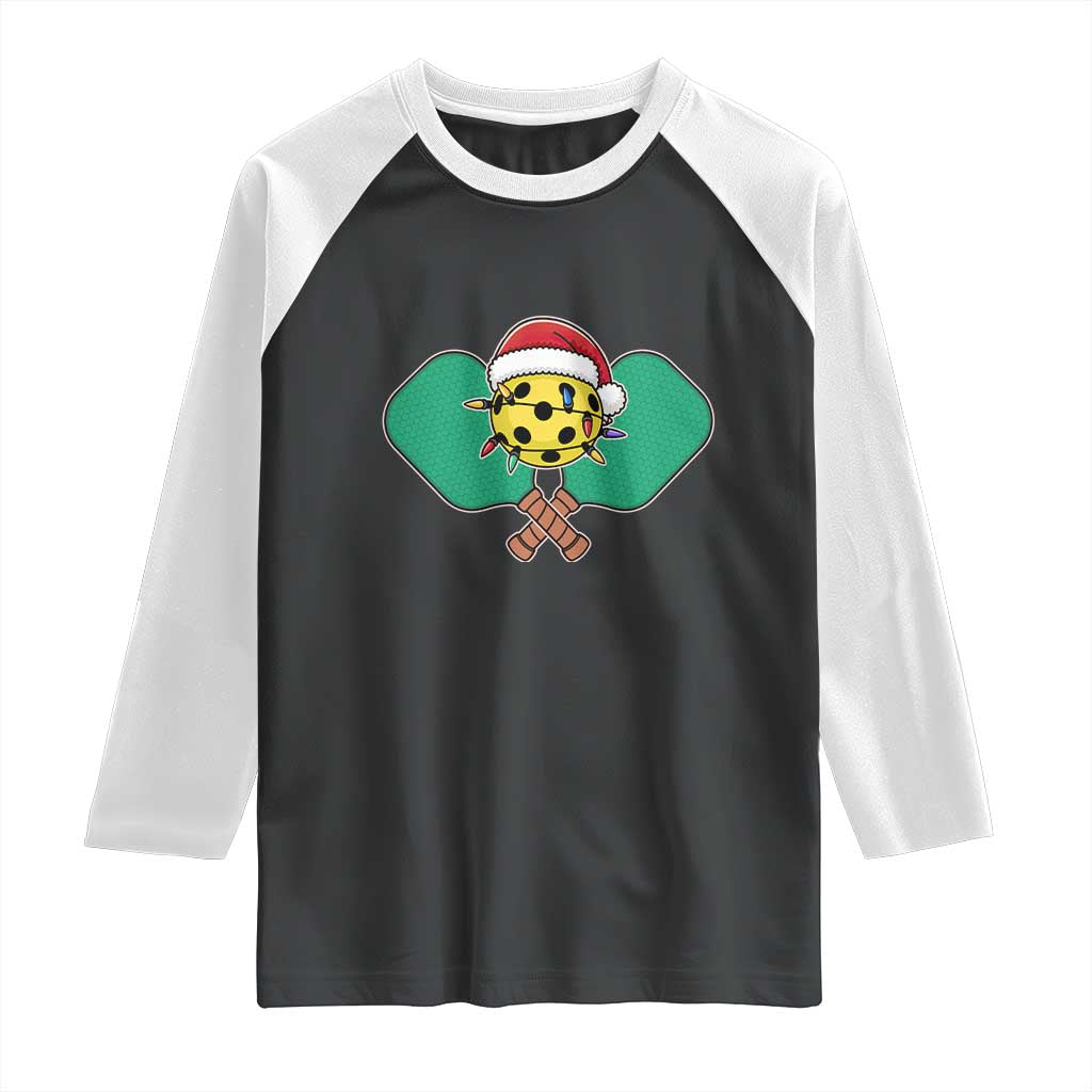 Funny Christmas Pickleball Holiday Santa Hat Raglan Shirt TS11 Black White Print Your Wear