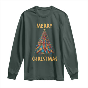 Funny Native American Eagle Feather Christmas Tree Long Sleeve Shirt TS11 Dark Forest Green Print Your Wear