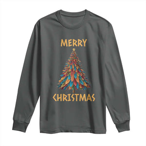 Funny Native American Eagle Feather Christmas Tree Long Sleeve Shirt TS11 Dark Heather Print Your Wear