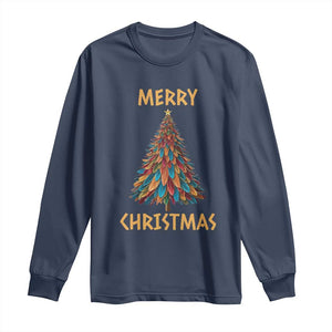 Funny Native American Eagle Feather Christmas Tree Long Sleeve Shirt TS11 Navy Print Your Wear