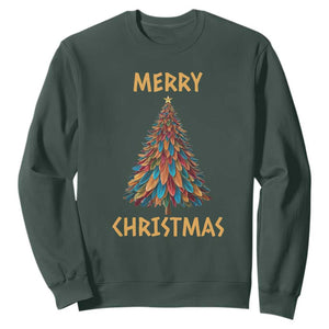 Funny Native American Eagle Feather Christmas Tree Sweatshirt TS11 Dark Forest Green Print Your Wear