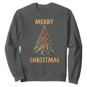 Funny Native American Eagle Feather Christmas Tree Sweatshirt TS11 Dark Heather Print Your Wear