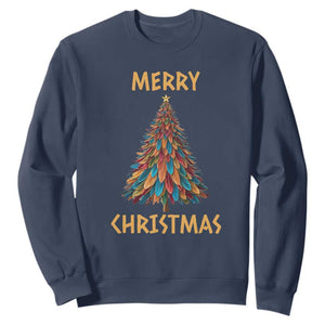 Funny Native American Eagle Feather Christmas Tree Sweatshirt TS11 Navy Print Your Wear