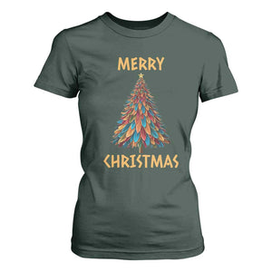 Funny Native American Eagle Feather Christmas Tree T Shirt For Women TS11 Dark Forest Green Print Your Wear