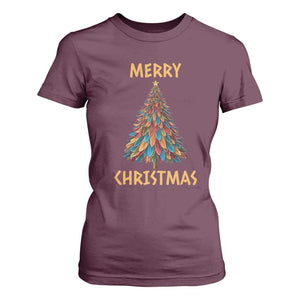 Funny Native American Eagle Feather Christmas Tree T Shirt For Women TS11 Maroon Print Your Wear