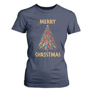 Funny Native American Eagle Feather Christmas Tree T Shirt For Women TS11 Navy Print Your Wear