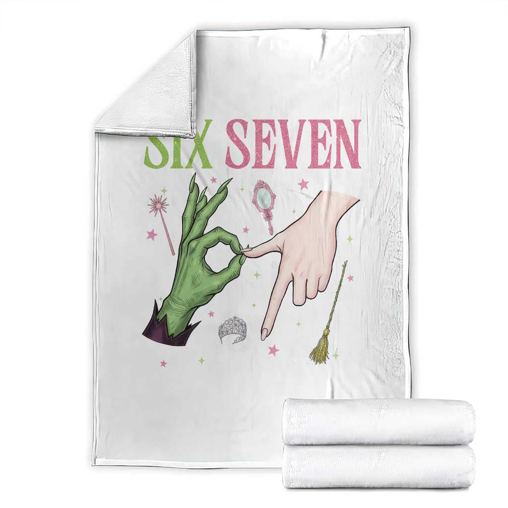 Funny Six Seven Witch Pink And Green Broomstick Magic Wand Throw Blanket TS11 White Print Your Wear
