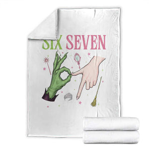 Funny Six Seven Witch Pink And Green Broomstick Magic Wand Throw Blanket TS11 White Print Your Wear
