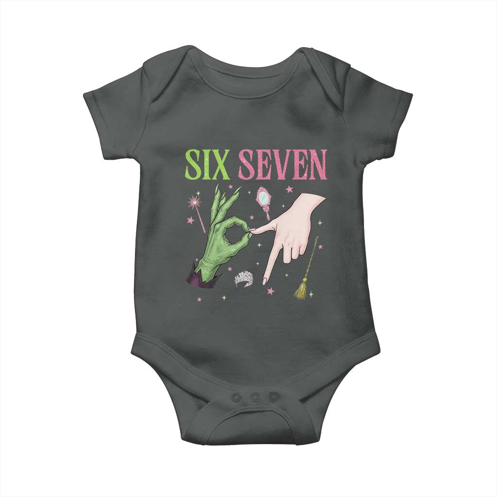 Funny Six Seven Witch Pink And Green Broomstick Magic Wand Baby Onesie TS11 Dark Heather Print Your Wear