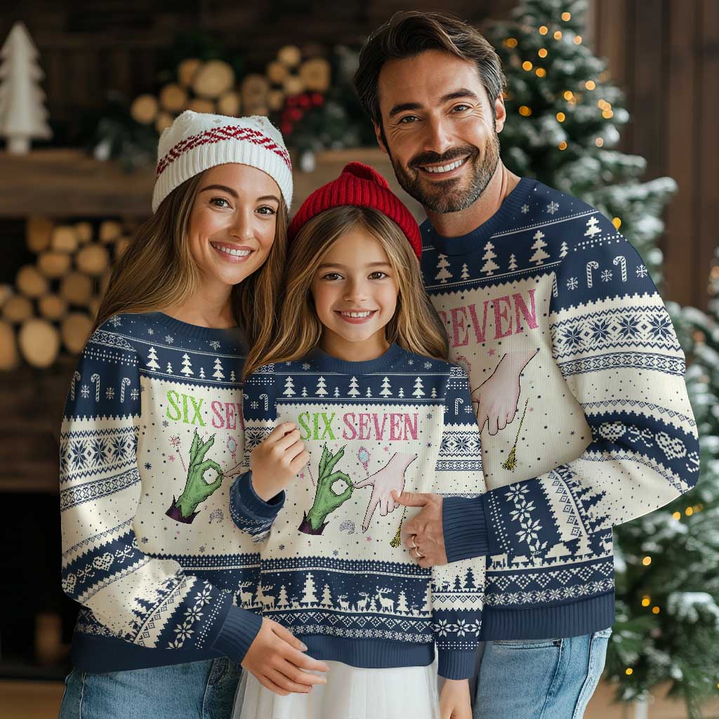 Funny Six Seven Witch Pink And Green Broomstick Magic Wand Ugly Christmas Sweater TS11 Beige Navy Print Your Wear