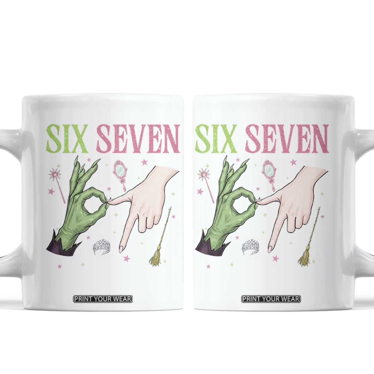 Funny Six Seven Witch Pink And Green Broomstick Magic Wand Coffee Mug TS11 White Print Your Wear