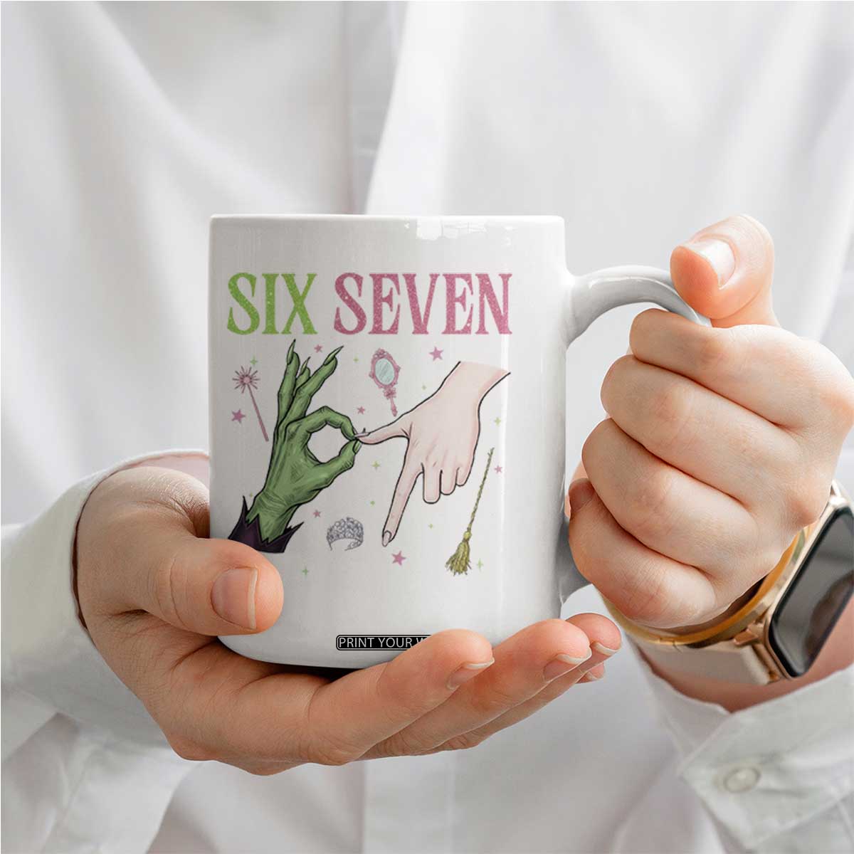 Funny Six Seven Witch Pink And Green Broomstick Magic Wand Coffee Mug TS11 Print Your Wear