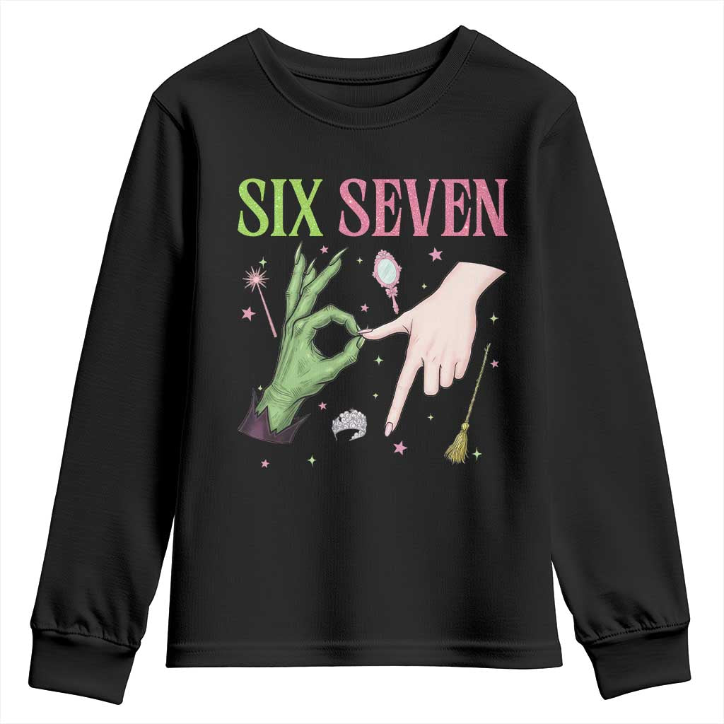 Funny Six Seven Witch Pink And Green Broomstick Magic Wand Youth Sweatshirt TS11 Black Print Your Wear