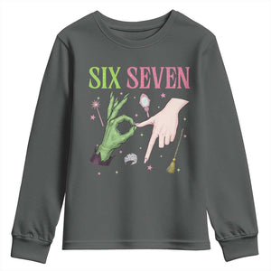 Funny Six Seven Witch Pink And Green Broomstick Magic Wand Youth Sweatshirt TS11 Dark Heather Print Your Wear