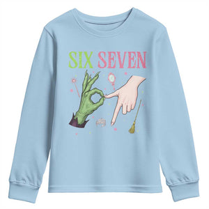 Funny Six Seven Witch Pink And Green Broomstick Magic Wand Youth Sweatshirt TS11 Light Blue Print Your Wear