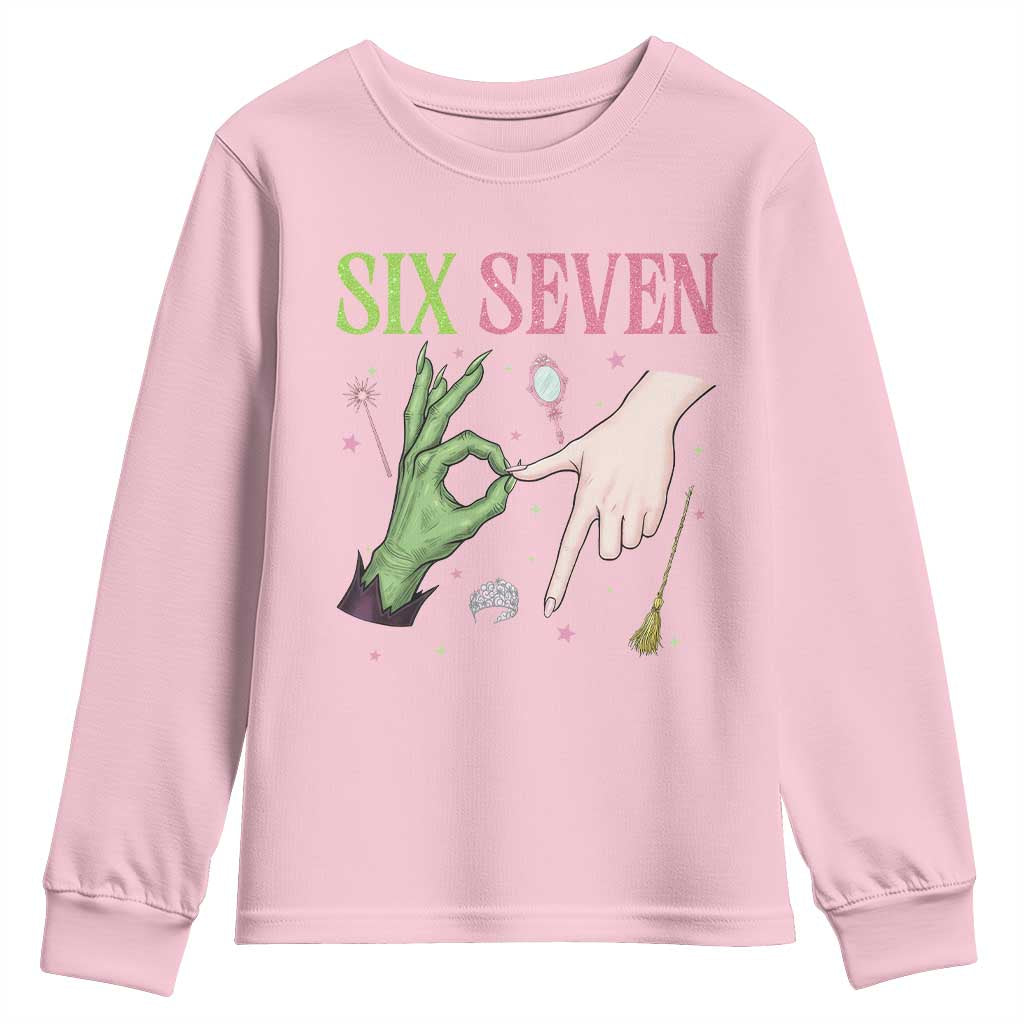 Funny Six Seven Witch Pink And Green Broomstick Magic Wand Youth Sweatshirt TS11 Light Pink Print Your Wear