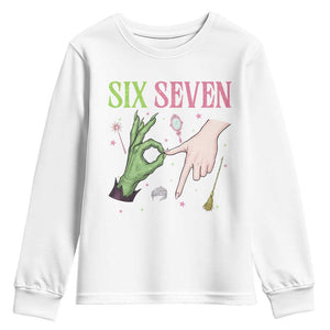Funny Six Seven Witch Pink And Green Broomstick Magic Wand Youth Sweatshirt TS11 White Print Your Wear