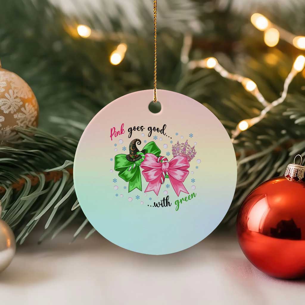 Funny Christmas Witch Pink Goes Good With Green Ceramic Ornament TS11 1pc Pastel Print Your Wear