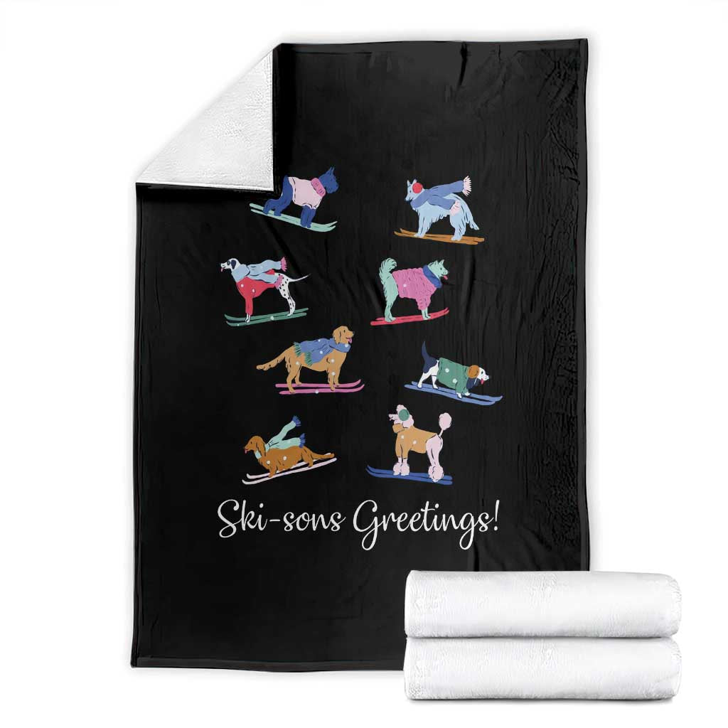 Funny Skiing Dog Throw Blanket Ski Sons Greetings Ski Winter Sport TS11 Black Print Your Wear