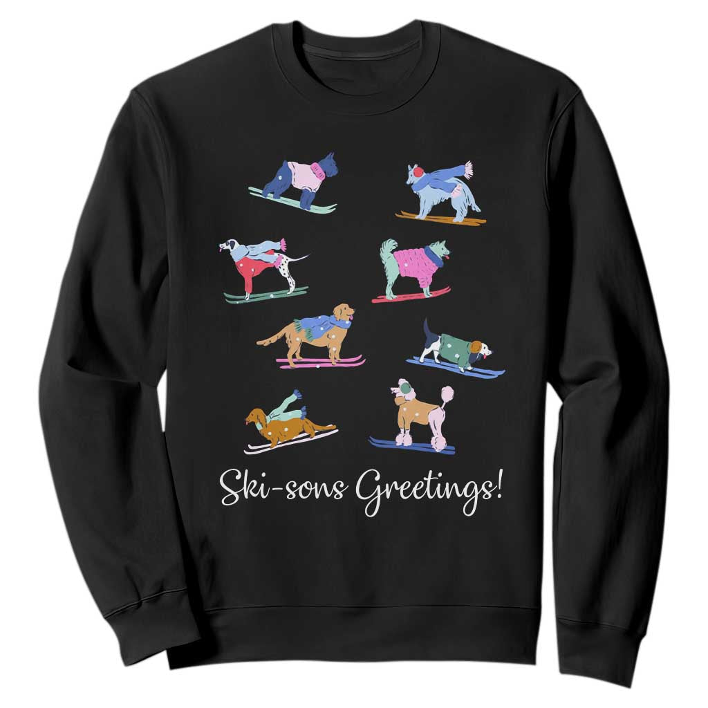 Funny Skiing Dog Sweatshirt Ski Sons Greetings Ski Winter Sport TS11 Black Print Your Wear