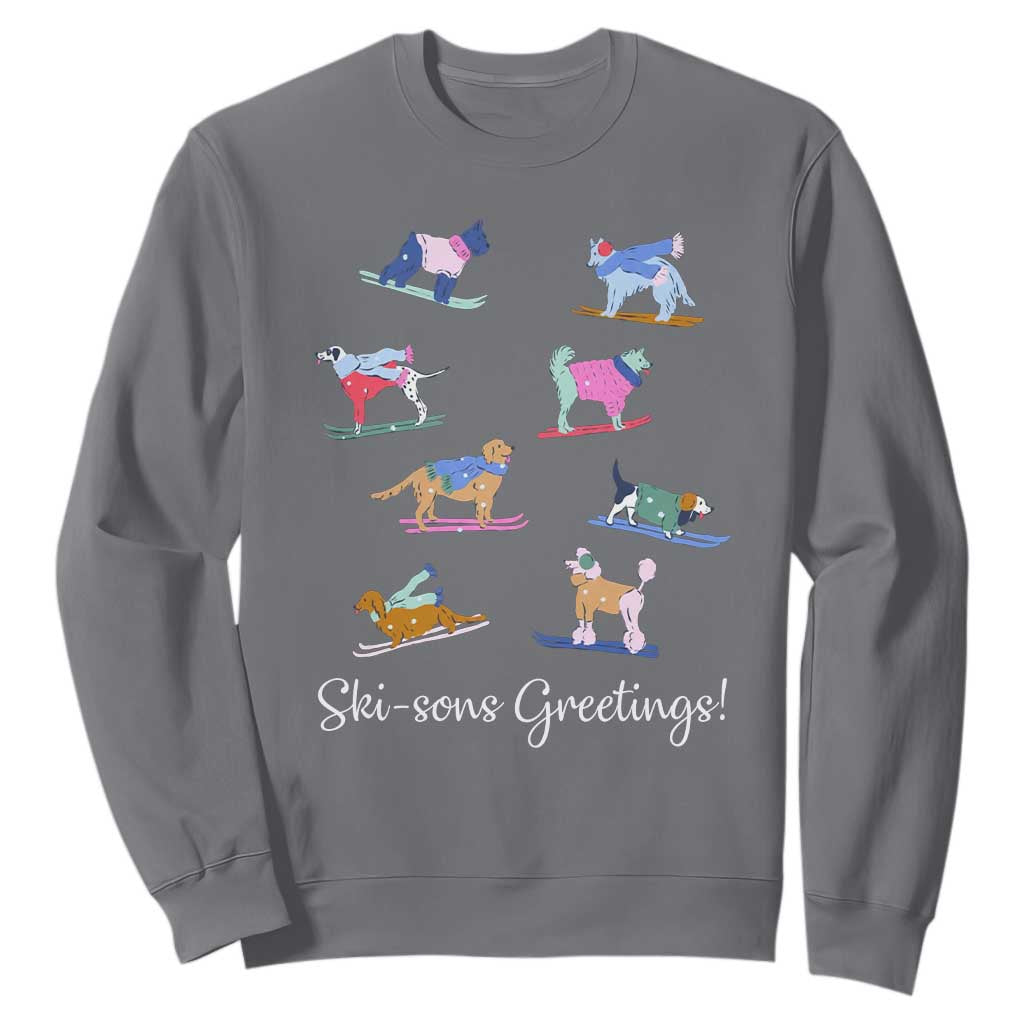 Funny Skiing Dog Sweatshirt Ski Sons Greetings Ski Winter Sport TS11 Charcoal Print Your Wear