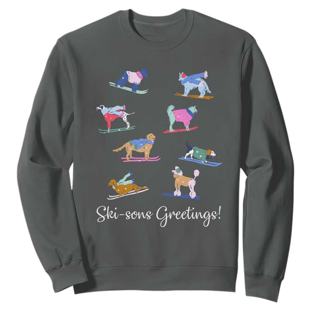 Funny Skiing Dog Sweatshirt Ski Sons Greetings Ski Winter Sport TS11 Dark Heather Print Your Wear