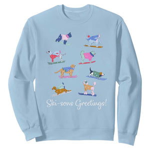 Funny Skiing Dog Sweatshirt Ski Sons Greetings Ski Winter Sport TS11 Light Blue Print Your Wear