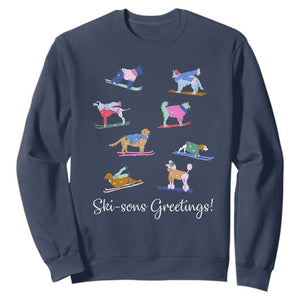 Funny Skiing Dog Sweatshirt Ski Sons Greetings Ski Winter Sport TS11 Navy Print Your Wear