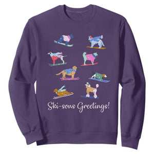 Funny Skiing Dog Sweatshirt Ski Sons Greetings Ski Winter Sport TS11 Purple Print Your Wear