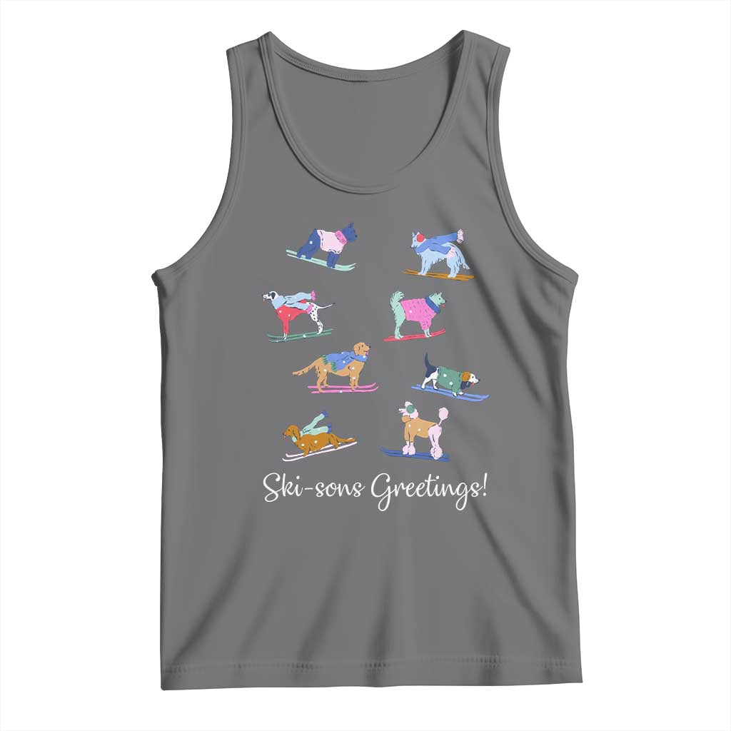 Funny Skiing Dog Tank Top Ski Sons Greetings Ski Winter Sport TS11 Black Heather Print Your Wear
