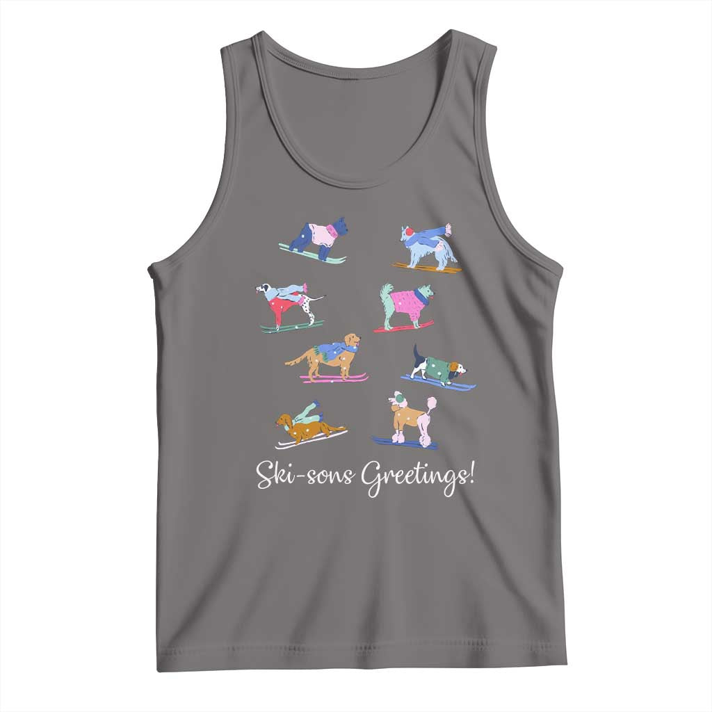 Funny Skiing Dog Tank Top Ski Sons Greetings Ski Winter Sport TS11 Deep Heather Print Your Wear