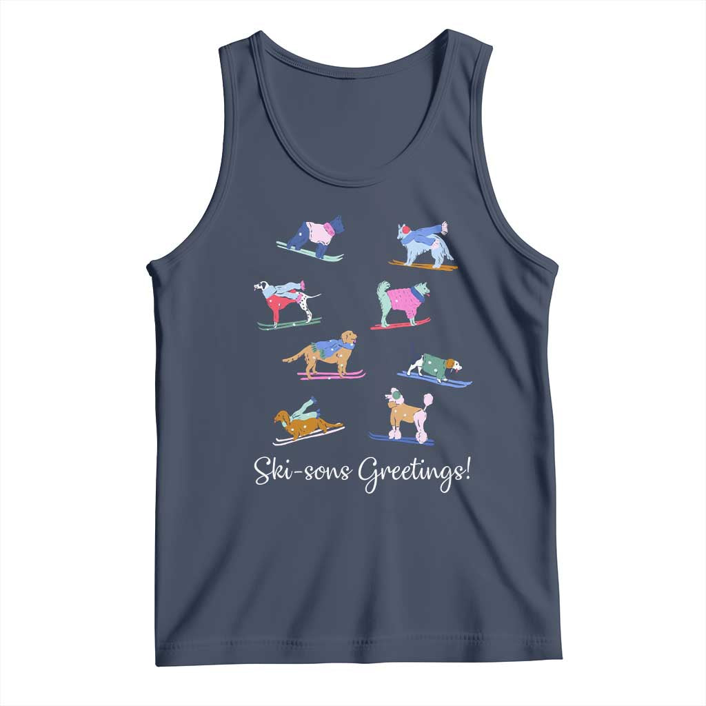 Funny Skiing Dog Tank Top Ski Sons Greetings Ski Winter Sport TS11 Navy Print Your Wear