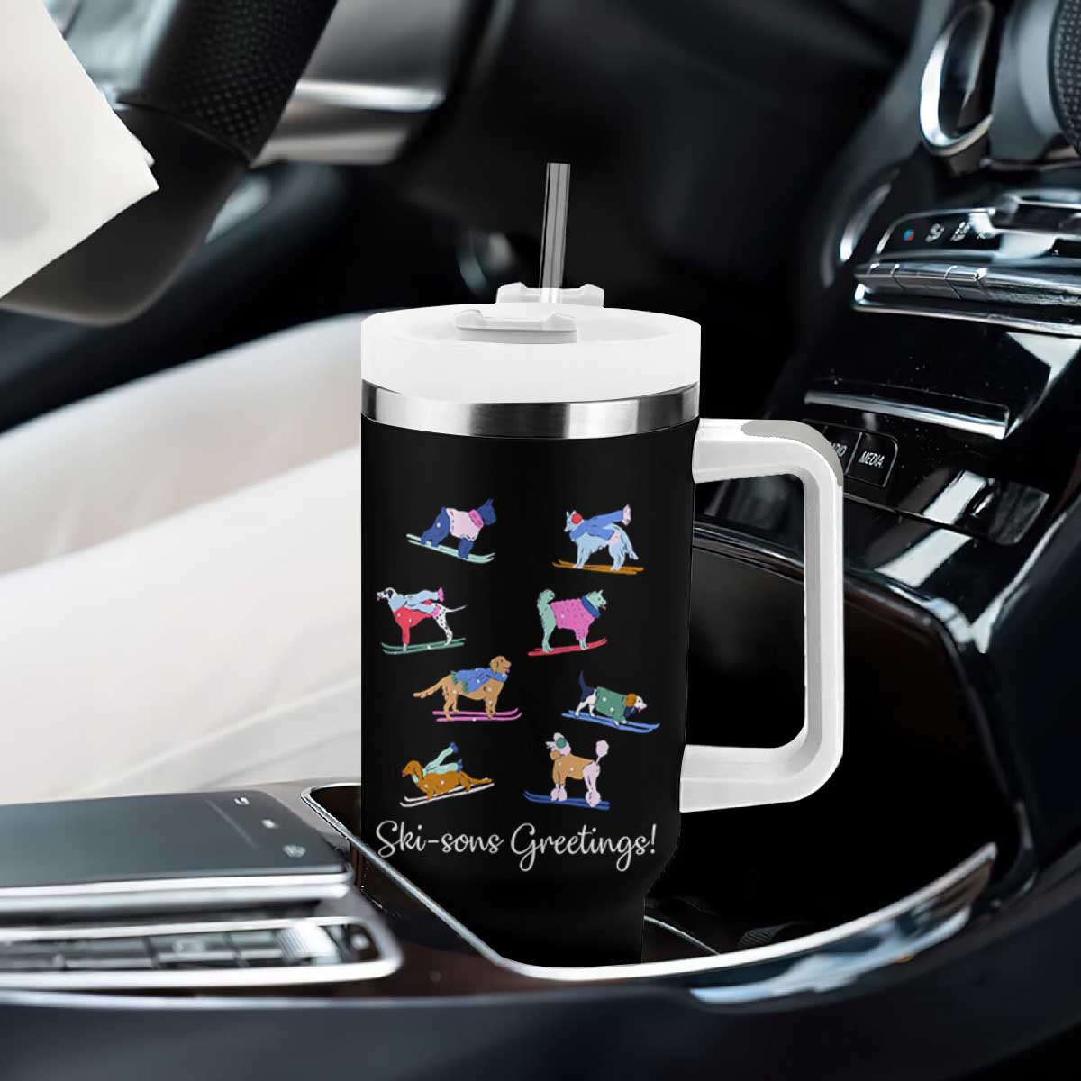 Funny Skiing Dog Tumbler With Handle Ski Sons Greetings Ski Winter Sport TS11 Print Your Wear