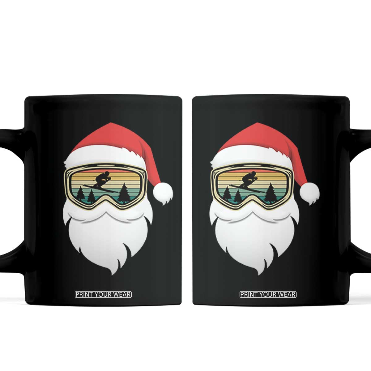 Funny Ski Christmas Winter Sport Skiing Santa Hat Coffee Mug TS11 Black Print Your Wear