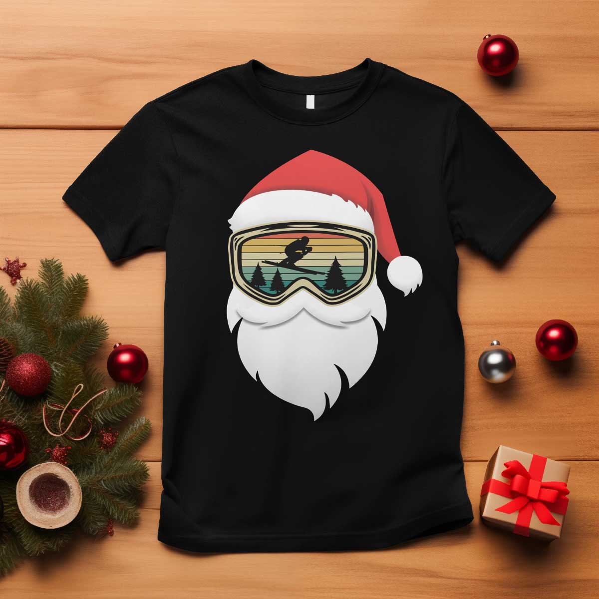 Funny Ski Christmas Winter Sport Skiing Santa Hat T Shirt TS11 Black Print Your Wear