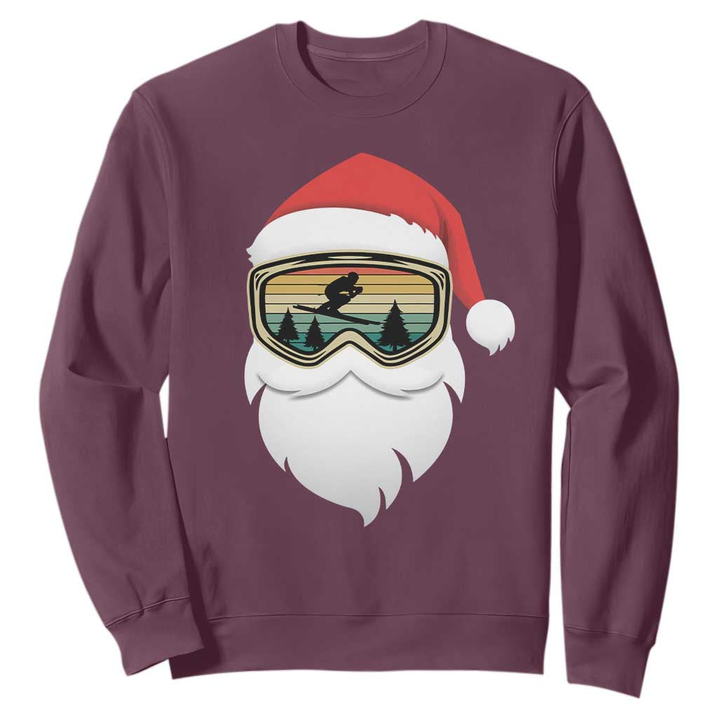 Funny Ski Christmas Winter Sport Skiing Santa Hat Sweatshirt TS11 Maroon Print Your Wear