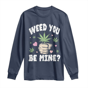 Funny Valentine's Day Weed You Be Mine Long Sleeve Shirt Cannabis Marijuana Hearts TS11 Navy Print Your Wear