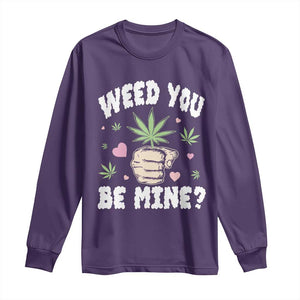 Funny Valentine's Day Weed You Be Mine Long Sleeve Shirt Cannabis Marijuana Hearts TS11 Purple Print Your Wear