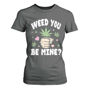 Funny Valentine's Day Weed You Be Mine T Shirt For Women Cannabis Marijuana Hearts TS11 Dark Heather Print Your Wear