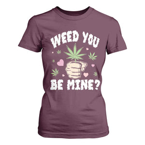 Funny Valentine's Day Weed You Be Mine T Shirt For Women Cannabis Marijuana Hearts TS11 Maroon Print Your Wear