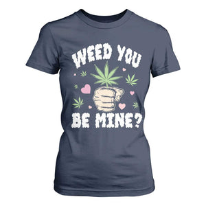 Funny Valentine's Day Weed You Be Mine T Shirt For Women Cannabis Marijuana Hearts TS11 Navy Print Your Wear