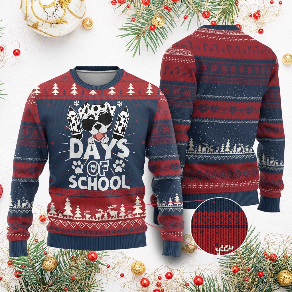 Funny 101 Days Of School Dalmatian Dog Knit Sweatshirt 100th Day Of School TS11 Burgundy Print Your Wear