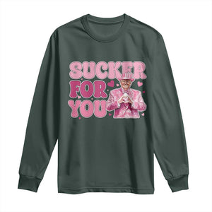 Funny Pink Trump Valentine's Day Sucker For You Long Sleeve Shirt Hearts TS11 Dark Forest Green Print Your Wear