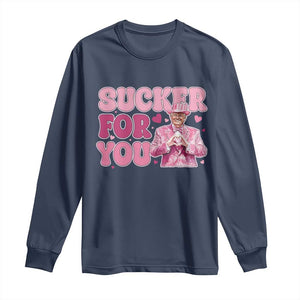 Funny Pink Trump Valentine's Day Sucker For You Long Sleeve Shirt Hearts TS11 Navy Print Your Wear