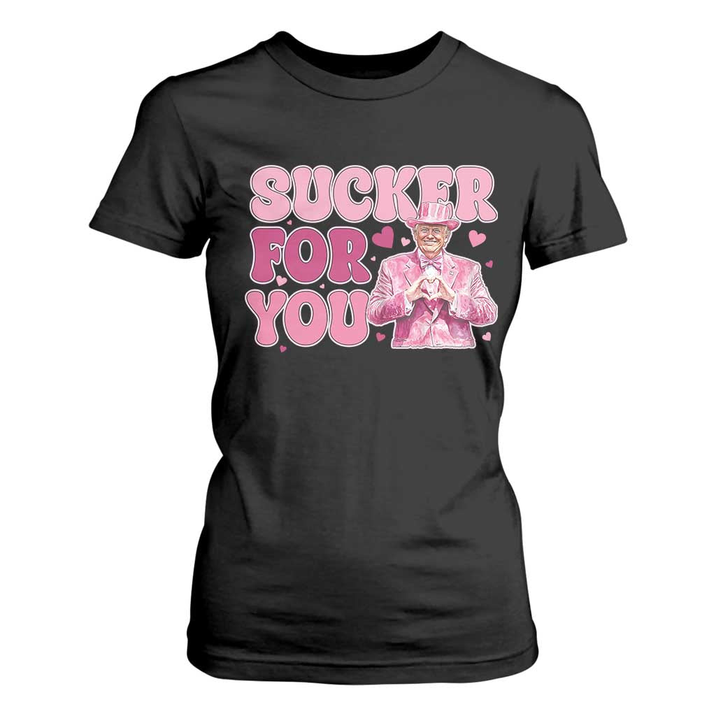 Funny Pink Trump Valentine's Day Sucker For You T Shirt For Women Hearts TS11 Black Print Your Wear