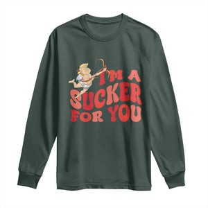 Funny Cupid Trump Valentine's Day I'm A Sucker For You Long Sleeve Shirt TS11 Dark Forest Green Print Your Wear