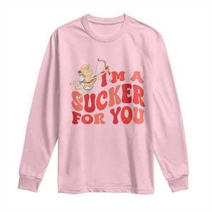 Funny Cupid Trump Valentine's Day I'm A Sucker For You Long Sleeve Shirt TS11 Light Pink Print Your Wear