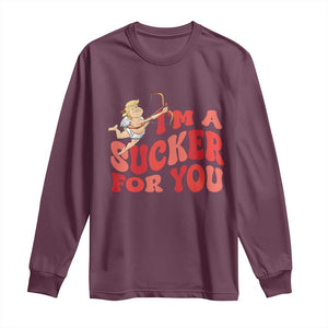 Funny Cupid Trump Valentine's Day I'm A Sucker For You Long Sleeve Shirt TS11 Maroon Print Your Wear