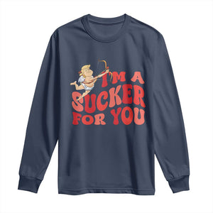 Funny Cupid Trump Valentine's Day I'm A Sucker For You Long Sleeve Shirt TS11 Navy Print Your Wear