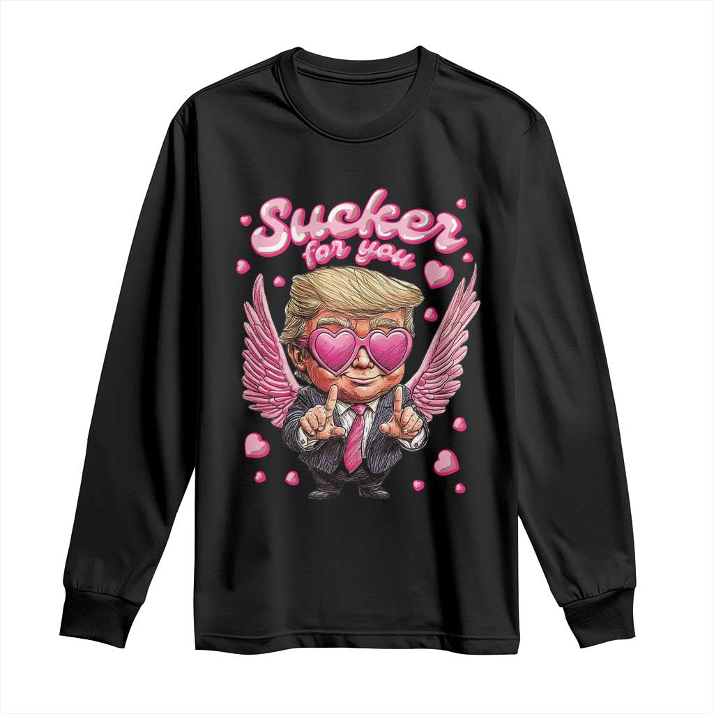 Funny Cupid Trump Valentine's Day Long Sleeve Shirt Sucker For You Cupid Hearts TS11 Black Print Your Wear